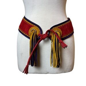 Moschino Vintage Leather Belt Size 44 Multicolor Suede  Purple Red Mustard NWT